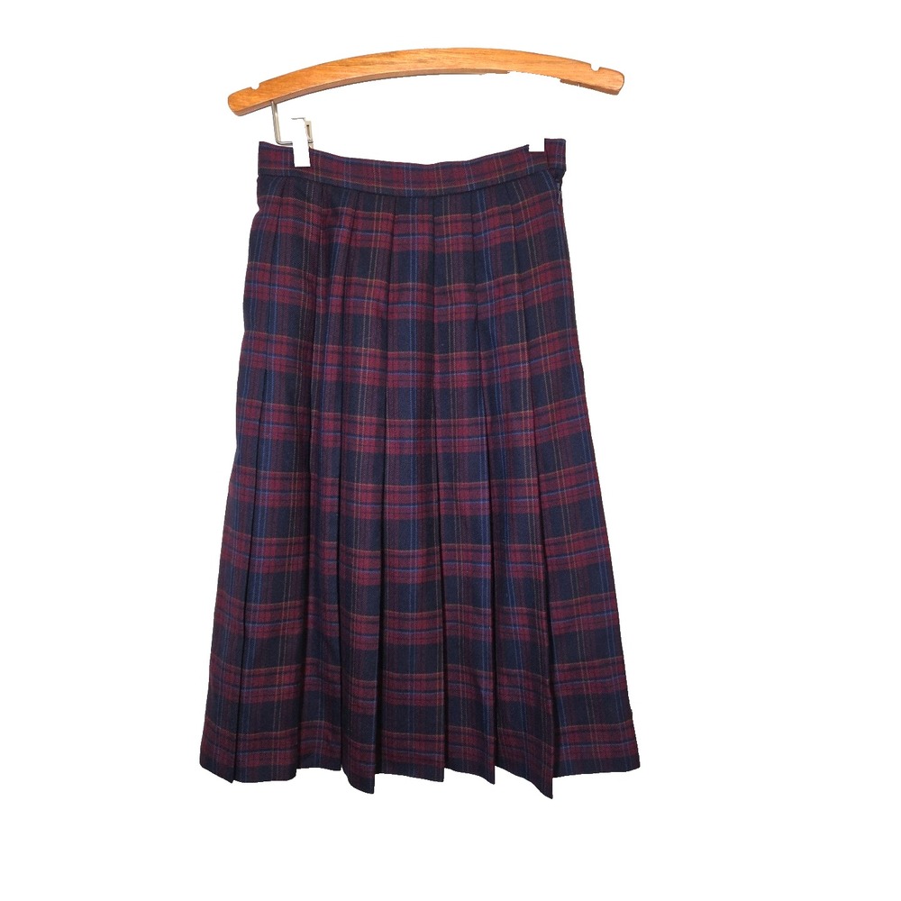 Vtg James Pringle Inverness Scotland Women's Skirt Red Black Plaid Pleated UK 10
